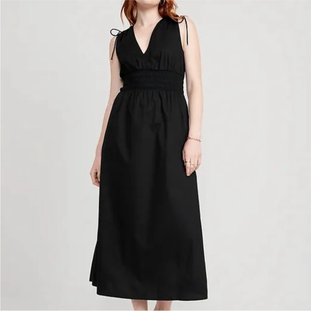 NWT Old Navy Fit & Flare Black Sleeveless Tie Smocked Maxi Dress XL P NEW